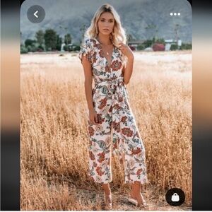Vici V Neck Floral Jumpsuit with Pockets